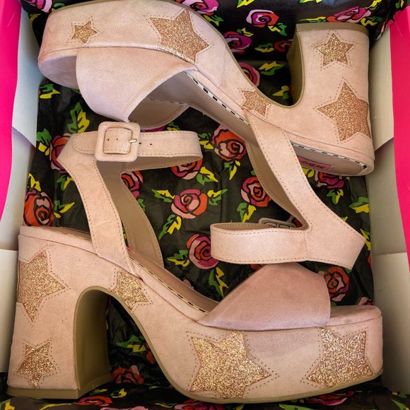 Betsey Johnson Taupe/Light Pinky Glitter Star High Heel Suede Women's Shoes US 8 - Picture 6 of 9
